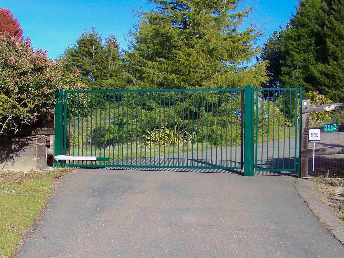DiFranco Gate & Fence - Residential & Commercial Custom Automated Gate Contractor - Ornamental Iron - Western Style (rectangular) single swing-powder coated hunter green paint finish - Windsor, CA